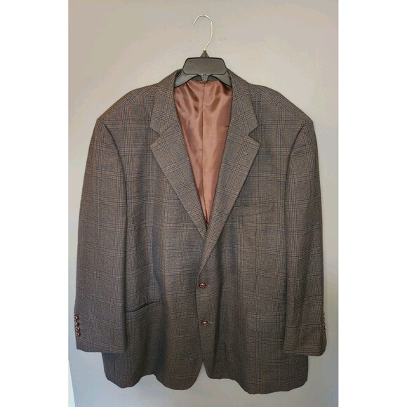 Oak Hill Blazer Men's 56R Suit Jacket Sport Coat Brown Plaid Big & Tall 2 Button - Picture 1 of 6